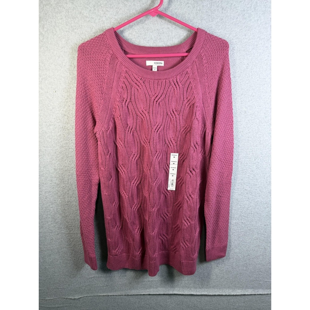 Sonoma Goods For Life Sweater Womens Medium Pink Cable Knit Crewneck Long Sleeve